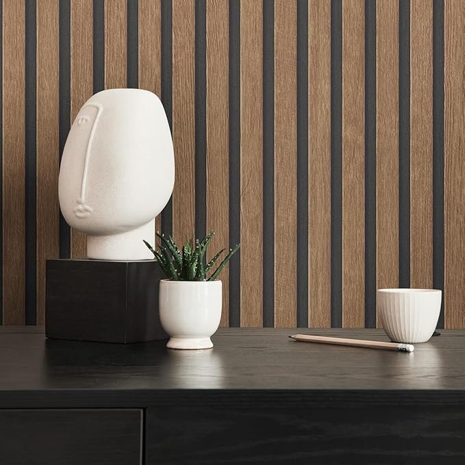 A.S. Création Wallpaper Wood Panels - Brown, Black - Striped Wood Wallpaper 395.99in x 27.56in Made in Germany - 391098
