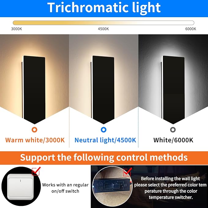 Mikeru Upgraded 2 Pack 57" Modern Outdoor Wall Sconce, 4.3" Wide IP65 Waterproof Exterior Light Fixtures Cover US Junction Box, 3000K/4500K/6000K 3-Color Temp LED Porch Lights for Garage, Patio