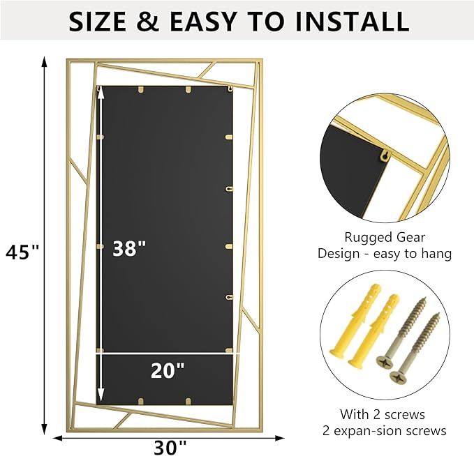 Brushed Gold Vanity Mirror for Bathroom 45" x 30" Brushed Brass Rectangle Beveled Framed Bathroom Wall Mirror for Over Sink, Tempered Glass, Modern Farmhouse Bedroom, Entryway, Living Room