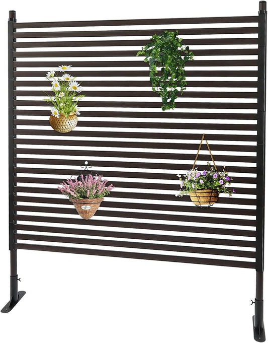 Outdoor Privacy Fence Screen, Brown Freestanding Metal Garden Fence Panel for Patio Deck Backyard, Tall Adjustable Divider Wall for Trash Can Hiders and Backyard Patio Garden (3.94 * 4.92ft)