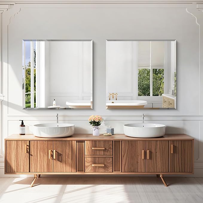 KOCUUY Beveled Mirror, 30x30 Inch Square Frameless Bathroom Mirror for Over Sink, Upgraded Shatterproof Beveled Unframed Design Mirror for Bathroom, Bedroom, Entryway, Hang Horizontal/Vertical