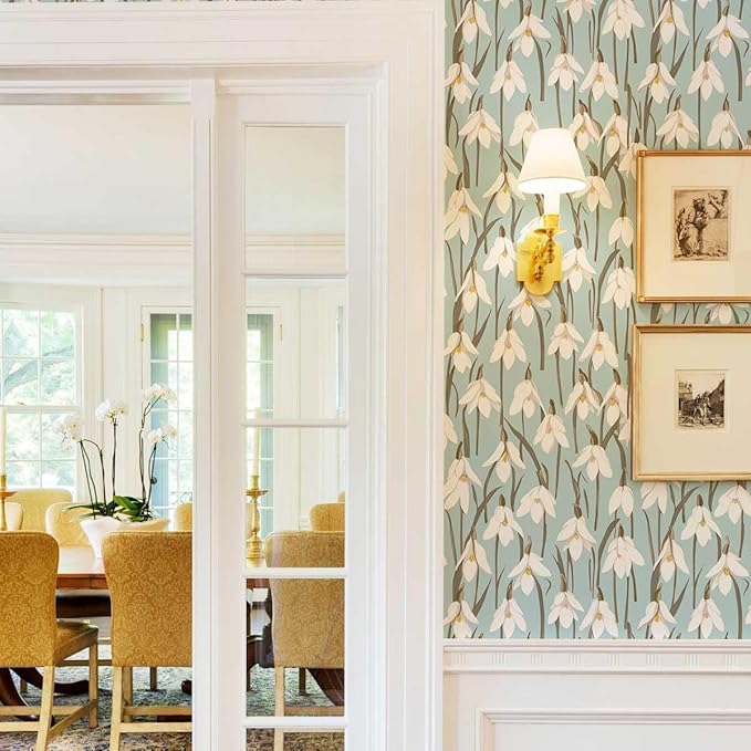 17.3" x 196.8" Vintage Peel and Stick Wallpaper Blue Orchid Floral Wallpaper for Bedroom Decorative Contact Paper