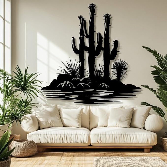 Metal Cactus Wall Decor,Southwestern Wall Art Metal,Metal Desert Wall Art,Metal Cactus Outdoor Decor,Natural Themed Home Decor,Metal Cactus Yard Art (Style 4, 28 L" x 28 W" / 70 x 70 cm)