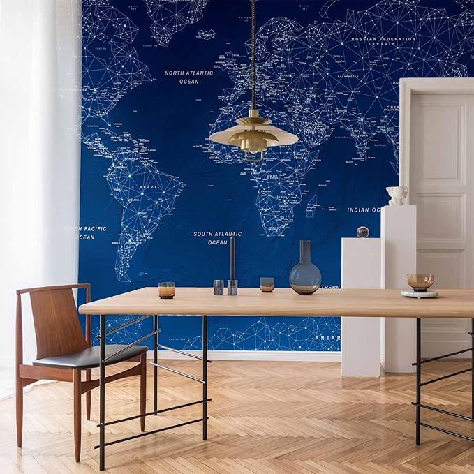 artgeist Premium Wall Mural World Map 138x101 in - XXL Non-Woven Wallpaper Fleece Wall Decor Photo Print Picture Image Design Home Map of The World k-A-0125-a-a