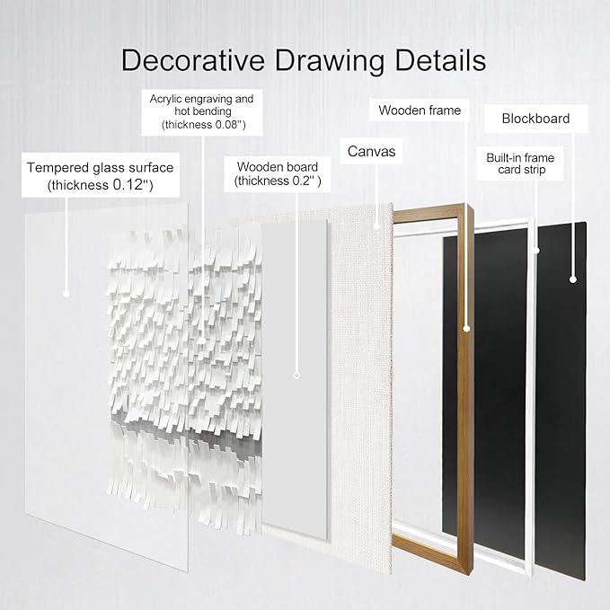 BrightA White 3D Wave Wall Sculpture - Heat-Formed Acrylic Strips Art with Dynamic Shadow Play, Solid Wood Frame Contemporary Artwork for Modern Interiors 39.4" x 59"