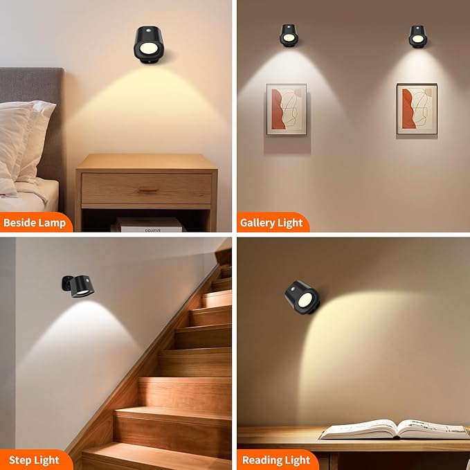 Motion Sensor LED Wall Lights with Remote, Cordless LED Wall Mounted Sconces with RGB & Warm White Lighting, Rechargeable Indoor Wall Lamp for Bedroom Bedside Living Room Corridor Picture