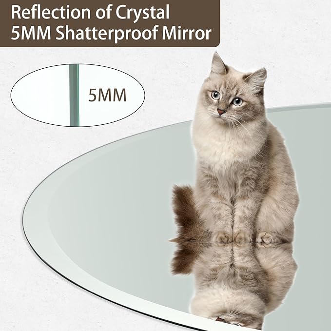 24 inch Beveled Bathroom Mirror, Frameless Round Mirror, 1" Polished Beveled Edge Circle Mirror for Bathroom, Living Room, Bedroom