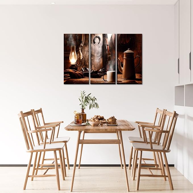 Nachic Wall Cowboy Canvas Wall Art 3 Pieces Pictures of American West Rodeo Cowboy Gloves in Vintage Style Canavas Prints Farmhouse Artwork Ready to Hang