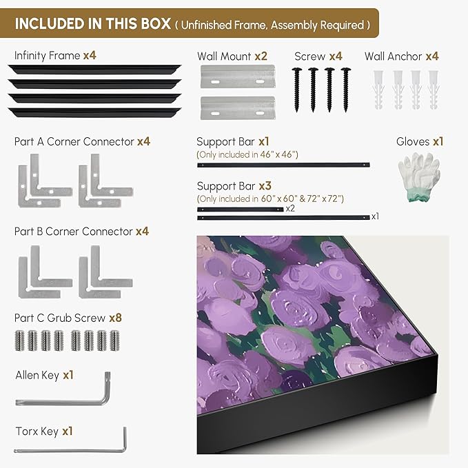 60"x60" XL Framed Wall Art Purple Blossom Burst Abstract Floral Impressionist Violet Flower Field (Frame Assembly Required)