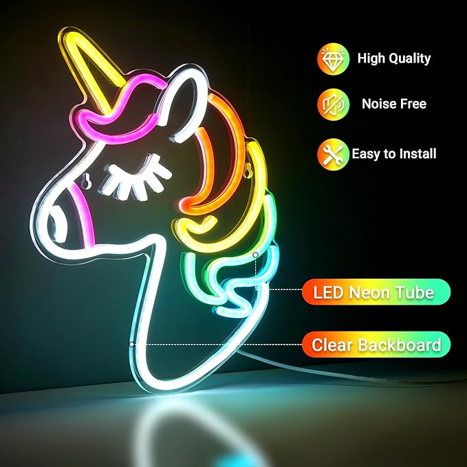 Kavaas Neon Unicorn Sign 13.8" x 10.7", LED Unicorn Neon Lights for Girls Room Office Dorms - Best Gifts for Birthday, Christmas, Unicorn Lovers, Kids