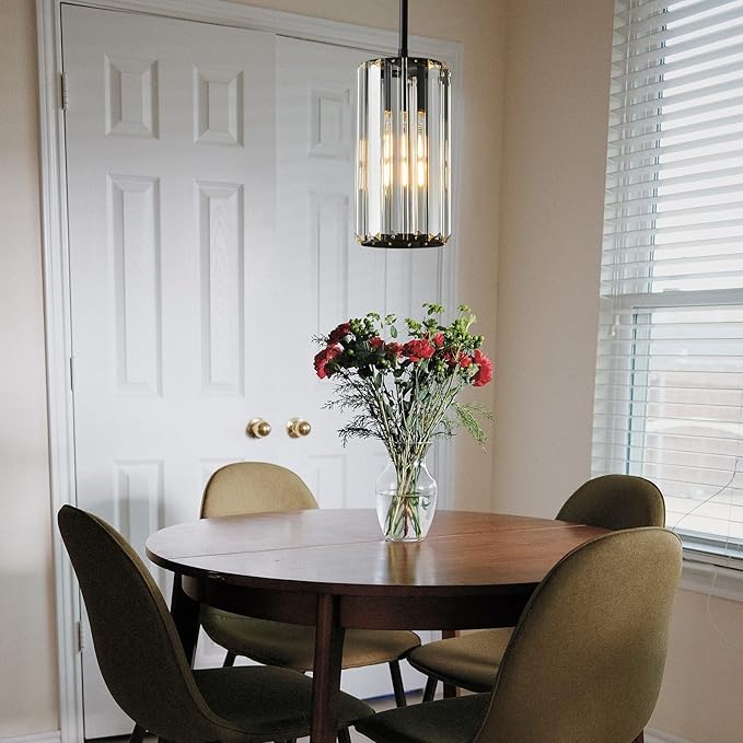 Black Pendant Lighting Modern Pendant Light Mini Crystal Chandeliers Adjustable Pendant Light Fixture for Kitchen Island Dinning Room Corridor Bedroom(Black 1-Light)