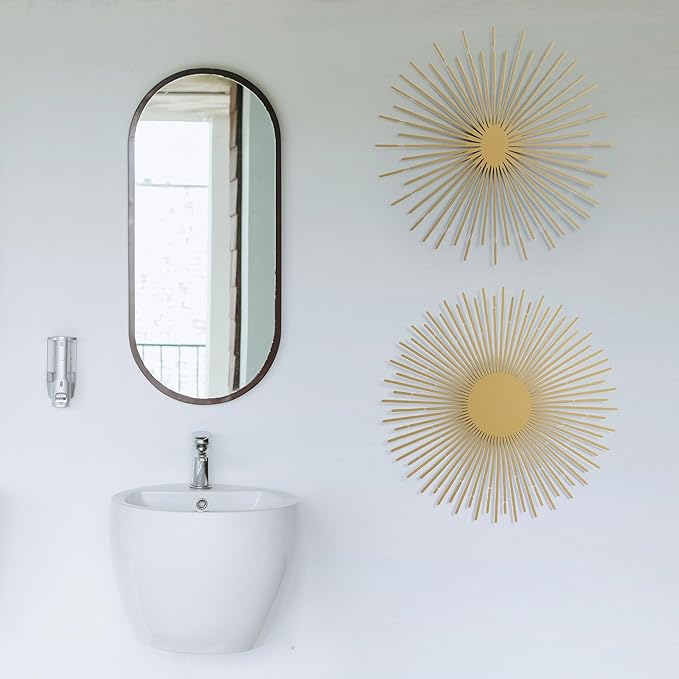 NEODECO Sun Rays-Double Metal Wall Art, Geometric Sun Decor, Metallic colors, Large 3D wall sculpture, model BC, Set of 2 (Gold, Small)