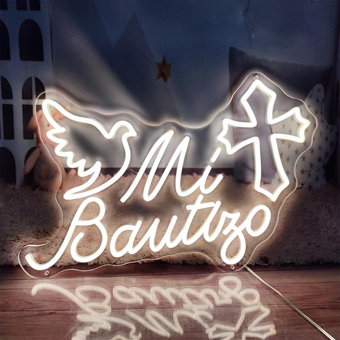 Mi Bautizo Neon Sign for Baptism Decorations Wall Decor,Mi Bautizo 21.6 * 14 inches Led Neon Sign,Mi Bautizo Sign Perfect For Children's Birthday Decoration,Baptism Party,Bedroom,Garden,Birthday Party,Christmas,INSNEnN
