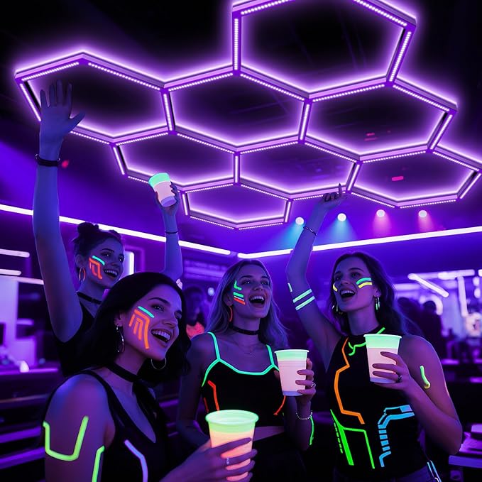 BRILLIHOOD 35 Pack LED Hexagon Blacklights, 245W, 8 Girds UV Black Light Fixture with US Plug for Neon Glow Party, Halloween, Body Paint and Art Displays in Large Space