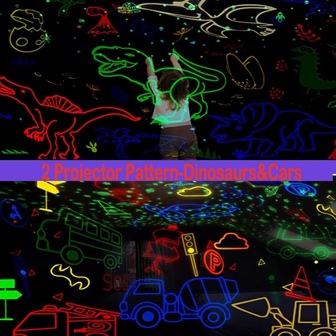 MINGKIDS Kids Night Lights for Bedroom,Project Dinosaurs and Vehicles on Wall or Ceiling,Room Lights for Baby Toddler,2 to 9 Year Old Gifts for Boys Girls