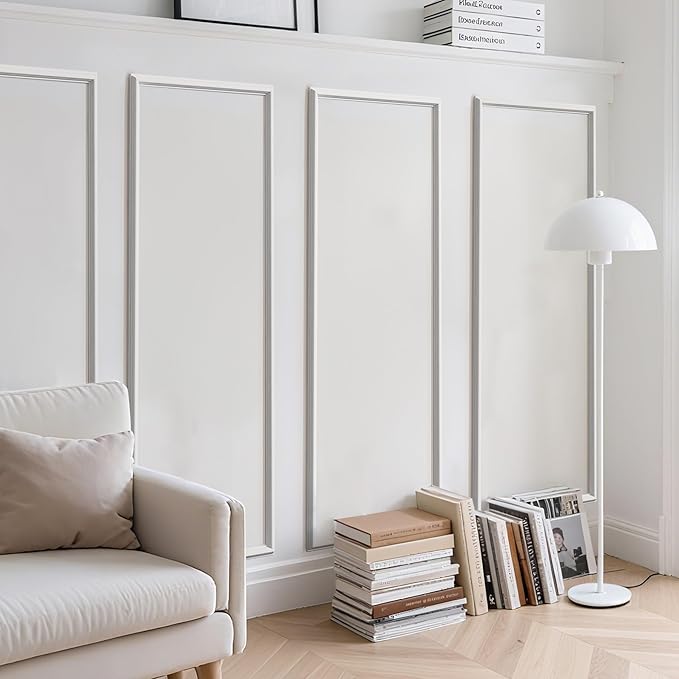 6 Sets Peel and Stick Wall Molding Kit, 54''x24'' Premade Wainscoting Accent Panels for Interior Wall Trim, Easy DIY Moulding Decor