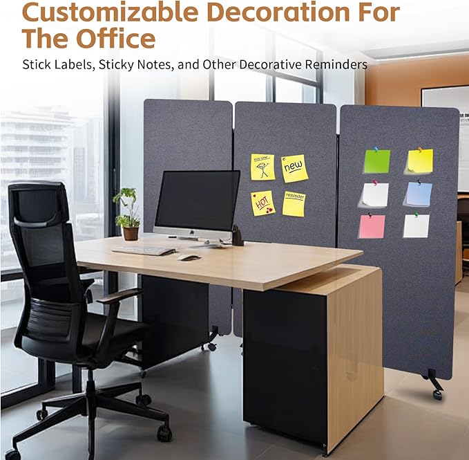 72 * 66in Freestanding Acoustic Room Divider, 3 Panel PET Polyester Soundproof Room Screen with Wheels, Portable Partition Divider for Office, Reception Room, School, Hospital