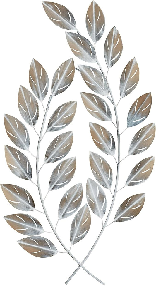 Touch of Class Leaf Simplicity Metal Wall Art Multi Earth | Gold, Charcoal, Taupe and White | Openwork Leaves Sculptures for Bedroom, Living Room, Bathroom, Hallway, Entryway
