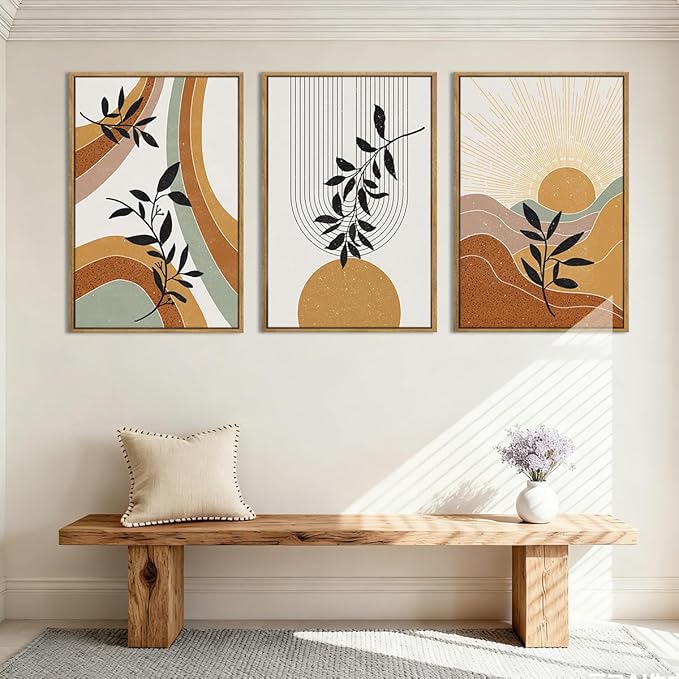 BINCUE Extra Large Boho Wall Art Abstract Wall Decor Mid Century Artwork for Living Room Bedroom Office 24x36 Inches 3 Pieces