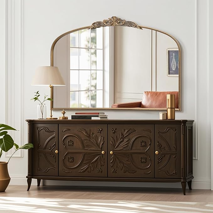 Micasso Large Vintage Gold Mirror: 48"x 33" French Baroque Antique Mirror - Traditional Ornate Decorative Wall Mounted Arched Mirrors for Wall/Mantel/Entryway/Hallway - Home Decor for Living Room