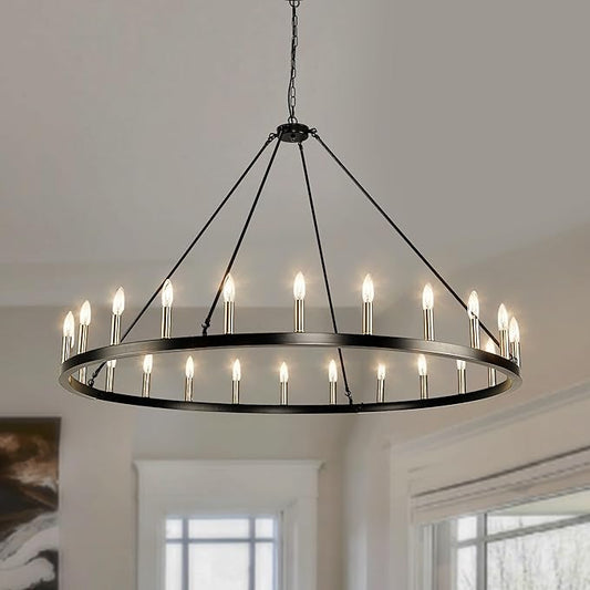 24 - Light Wagon Wheel Chandelier - N/A Black&Gold