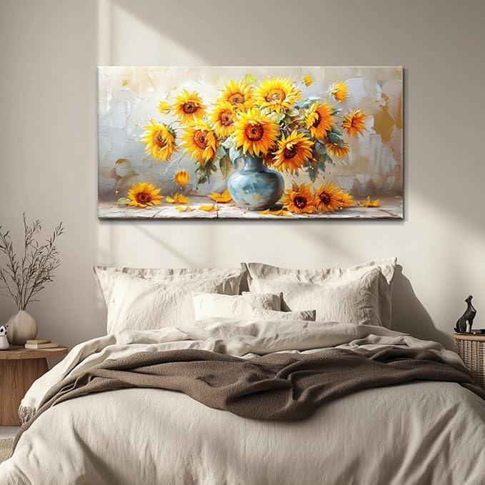 MHARTK66 Canvas Wall Art For Living Room Farmhouse Sunflower Wall Decor Large Flower Field Paintings For Bedroom Vintage Poster Art Prints Framed Artwork For Walls Kitchen Pictures Wall Decor 20x40