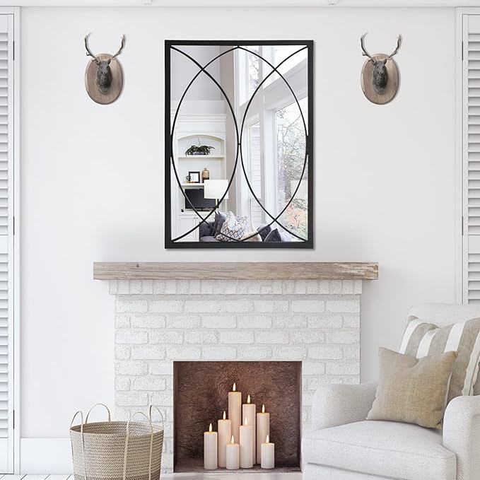 Black Rectangle Wall Mirror, Farmhouse Decorative Mirror for Entryway, Living Room, Dining Room,Bedroom, Hallway, Fireplace, Accent Wall Decor (Black2, 34'' x 24'')