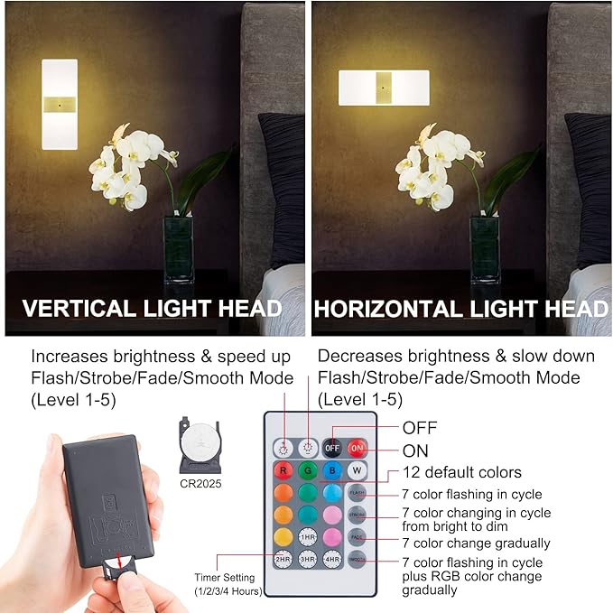 BIGMONAT USB Rechargeable Wireless Wall Light, Color Changing Sconce Light with Remote, Dimmable RGB Night Light for Hallway Bathroom Kids Bedroom Mood Lighting