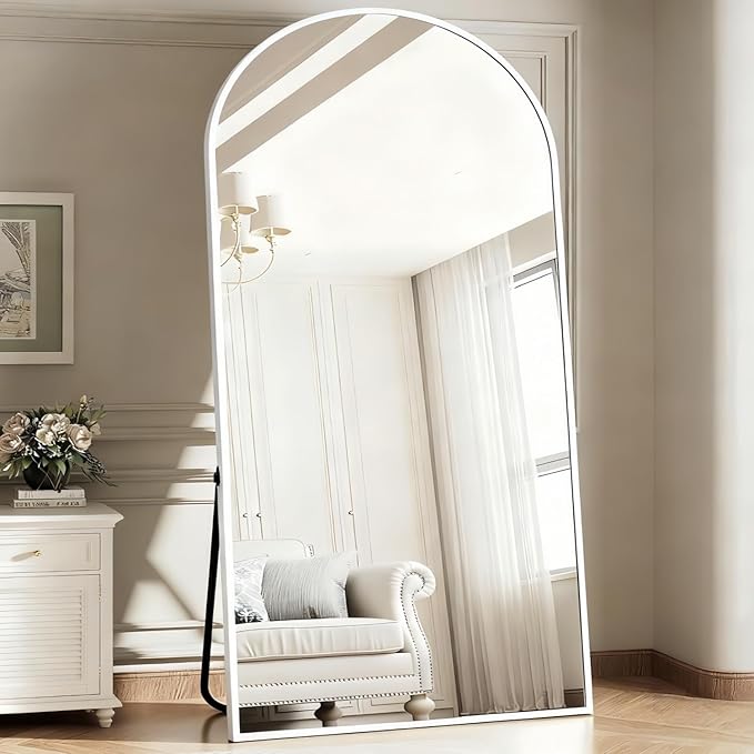 Arched Full Length Mirror, 78"x38" Large Floor Mirror with Stand, Oversized Full Body Mirrors for Leaning or Hanging, Wall Mounted Mirrors for Bedroom, Living Room,Dressing Room, White