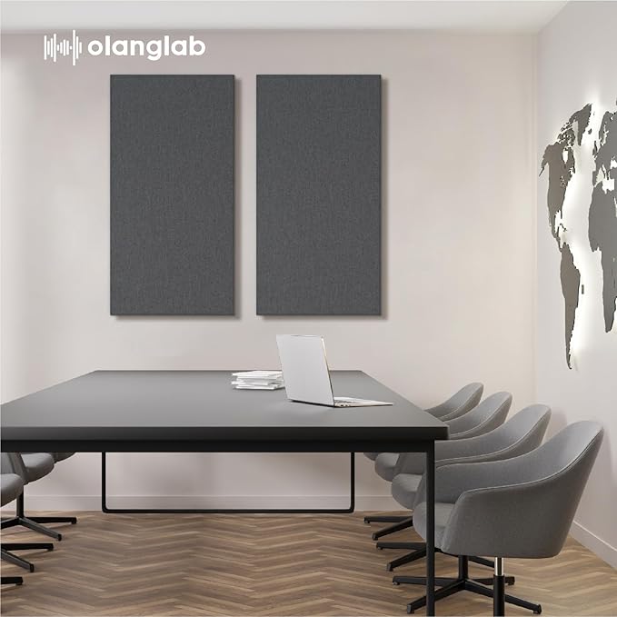 Olanglab Sound Absorbing Acoustic Wall Panels 2 Pack, 2'' 24''x48'' Fiberglass Sound Dampening Panels, Large Fabric Wrapped Sound Proof Panels for Walls (Dark Grey)