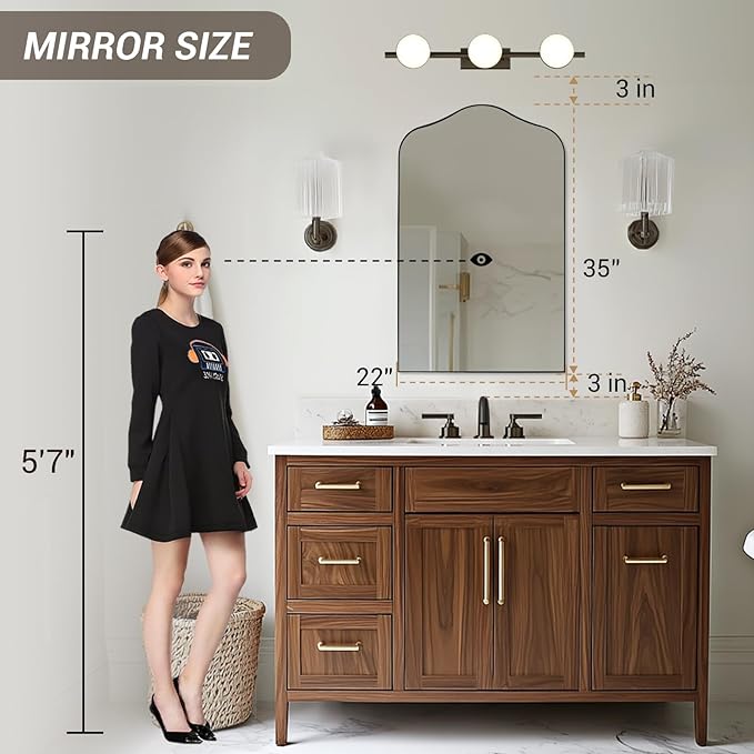 ANDY STAR Scalloped Arched Mirror, 22x35 Matte Black Irregular Wall Mirror for Bathroom Vanity with Metal Frame for Living Room, Entryway, Fireplace, Mantel, with Stainless Steel Frame