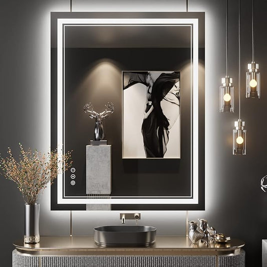 28x36 Inch LED Bathroom Mirror with Lights, Front and Backlit,Anti Fog Dimmable Lighted Bathroom Vanity Mirror, Shatterproof Led Mirror for Bathroom