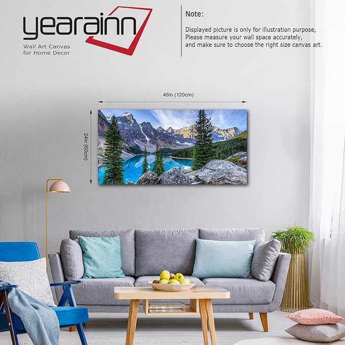 Canvas Wall Art Mountain Canvas Pictures Large Nature Artwork Moraine Lake Glacially Fed Lake National Park Contemporary Wall Art for Bedroom Living Room Home Office Kitchen Wall Decor 24" x 48