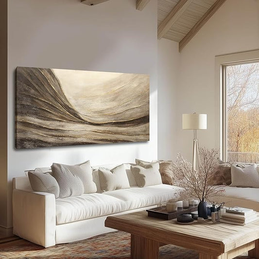 Brown Wall Decor Abstract Wall Art Gold Line Painting Living Room Wall Decorations Dark Grey Photo Prints for Kitchen 24x48 Inch Textured Wall Art