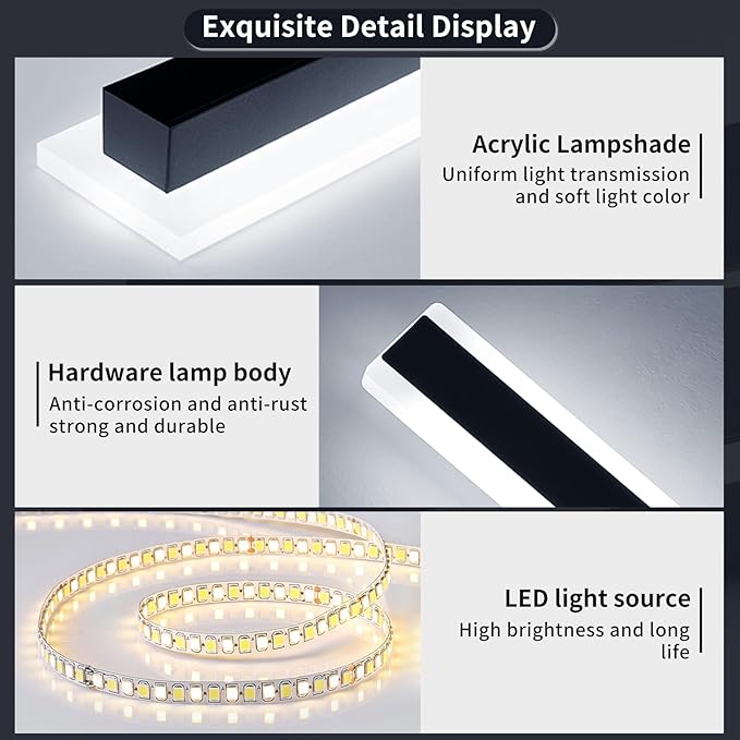 Mikeru 31.4inch Long Led Wall Light, 6000k Cool White Modern Outdoor Wall Light Ip65 Waterproof Black Acrylic Porch Exterior Lighting Fixtures, Exterior Wall Mount Lights for Garage Front Door