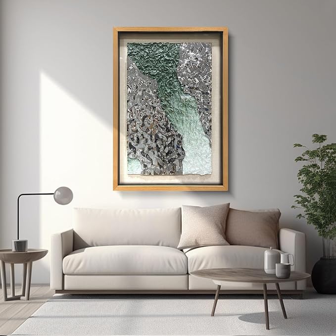 LIUZEYUE - Handmade Original Wall Art - Solid Wood Frame, Linen Hand - painted, Paper Crafts, Stainless Steel Combined Wall Hangings for Wall Decoration 39.5"x59.1"