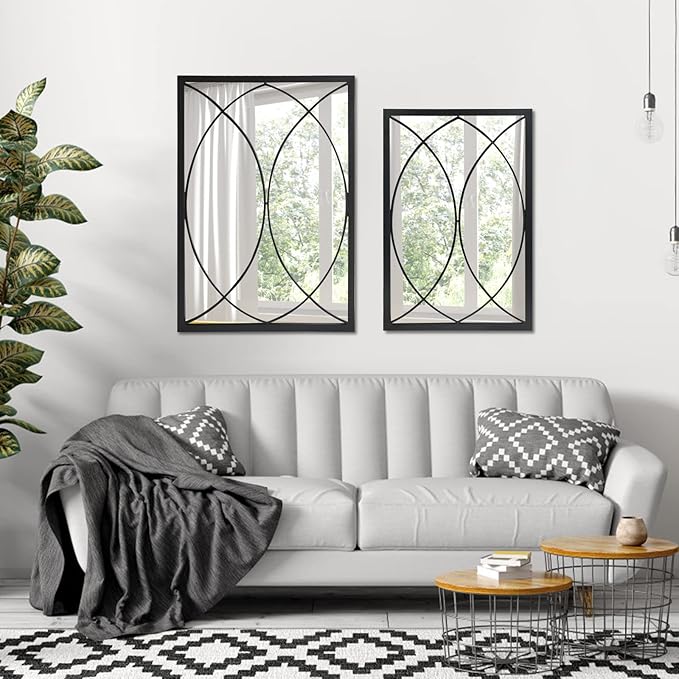 Black Rectangle Wall Mirror, Farmhouse Decorative Mirror for Entryway, Living Room, Bedroom, Hallway, Fireplace, Accent Wall Decor (Black2, 29.5'' x 20'')