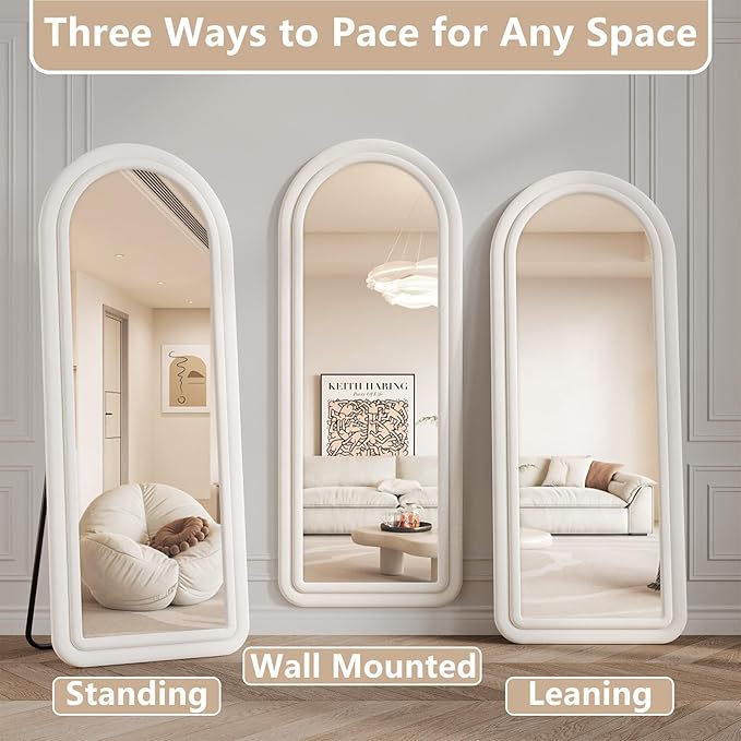 71"x32" Flannel Full Length Mirror, Arched Mirrors Full Length with Stand, Flannel Floor Mirror for Bedroom and Living Room, Full Body Mirror Hanging or Leaning, White