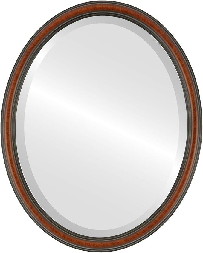 OVALCREST Oval Beveled Wall Mirror for Home Decor - Saratoga Style - Vintage Walnut - 18x22 Outside Dimensions