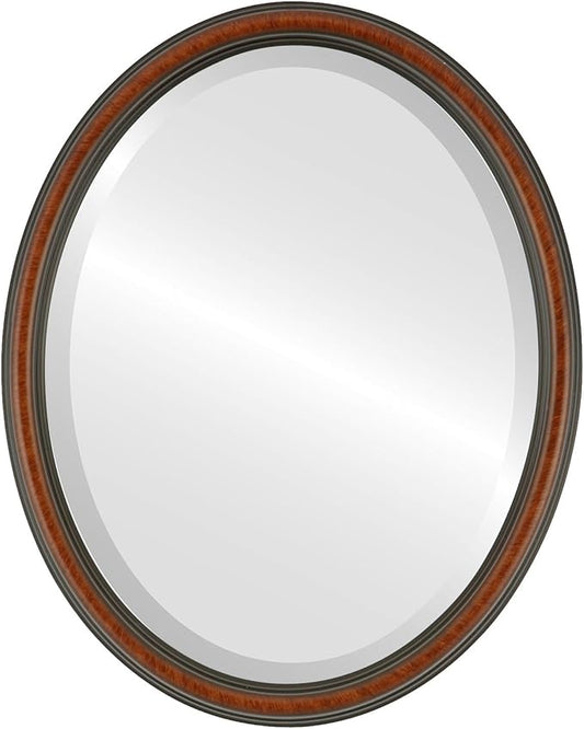 OVALCREST Oval Beveled Wall Mirror for Home Decor - Saratoga Style - Vintage Walnut - 20x26 Outside Dimensions