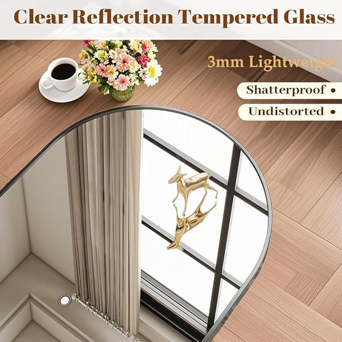 Arched Full Length Mirror, 65"x21" Gold Mirror with Stand, Full Body Mirrors for Leaning Against or Wall Mounted, Large Floor Mirrors for Bedroom, Living Room, Black