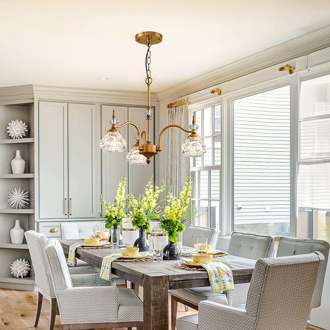 Black Chandelier, 3-Light Vintage Crystal Chandeliers for Dining Room, Industrial Foyer Lighting Fixtures, Kitchen Island Lighting, Modern Farmhouse Hanging Pendant Lights for Living Room, Bedroom