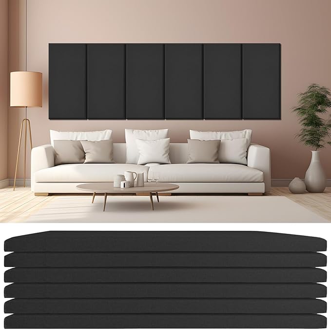6 PCS Acoustic Panels, Large Soundproof Wall Panels, Professional Fiberglass Sound Absorbing Panels, 23.6x11.8 Inches Sound Proof Foam Panels for Walls, Studio Home Offices (Black)