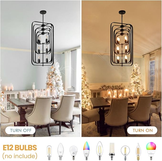 Black Chandelier, 12-Light Farmhouse Chandelier for Entryway, Modern Foyer Lighting Fixtures, Foyer Chandeliers for High Ceilings, Hanging Pendant Lights for Living Room, Staircase, Entry