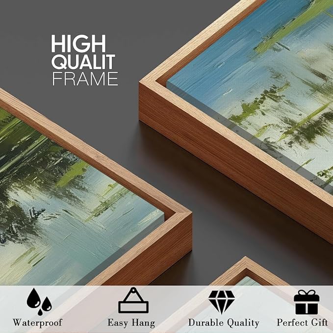 BINCUE Framed Green Nature Wall Art Lake Scenery Wall Decor Landscape Art Print for Living Room Bedroom Office 16 x24 Inches Set of 3