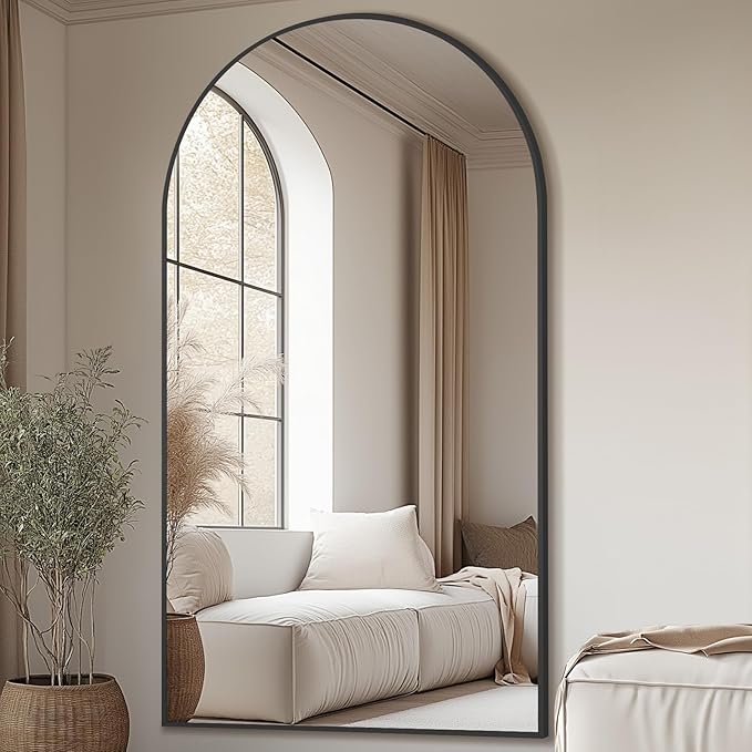 MELOMOIR 82"x44" Oversized Floor Mirror Freestanding, Arched Full Length Mirror for Bedroom Living Room Dressing Room Gym Yoga Hair Salon, Black Mirror Full Length with Shatterproof Tempered Glass