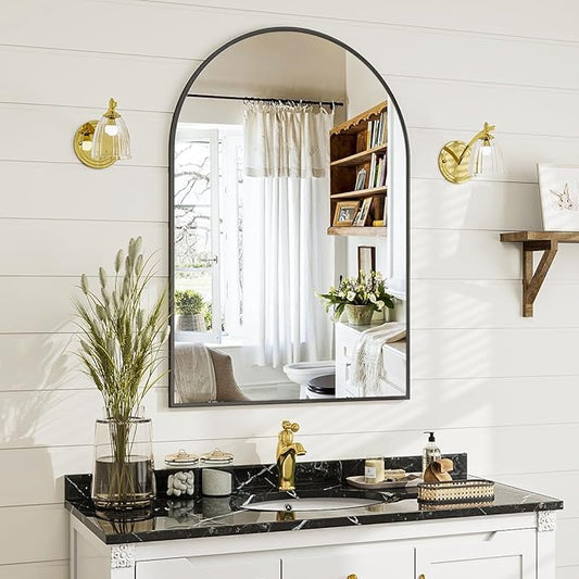 24x36 Arch Wall Mirror, Black Bathroom Mirrors for Over Sink, Metal Frame Wall Decor for Entryway, Bedroom, Living Room