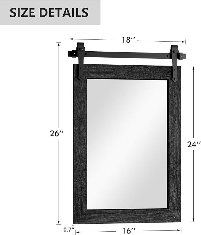 Bathroom Mirror for Over Sink 18”x24” Farmhouse Barn Door Mirror Rustic Wood Framed Wall Mirror for Bathroom, Bedroom, Entryway (Black