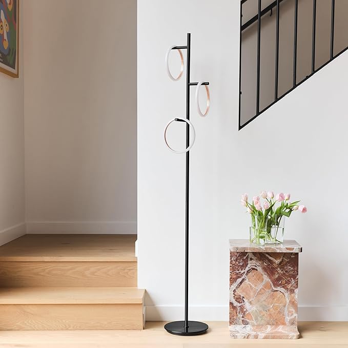 Brightech Saturn LED Tree Floor Lamp - Unique Design Matches Modern and Contemporary Decor - 3 Light Standing Pole Lamp- Tall Light for Living Room, Bedroom, and Office - Black