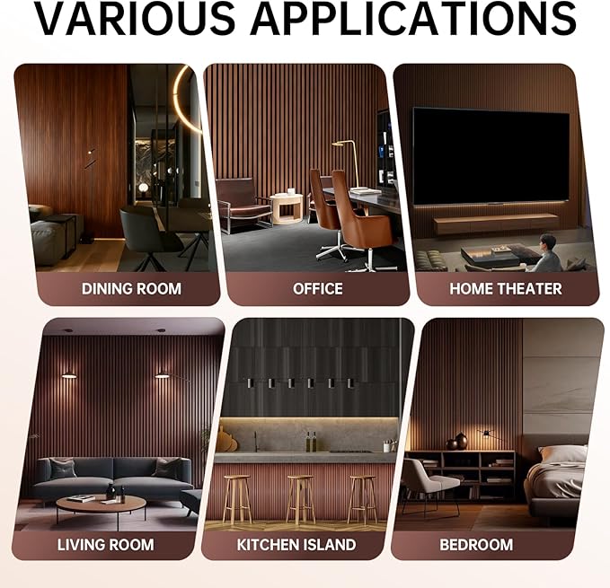 NAVREX 2 Solid Wood Slat Acoustic Panels for Wall and Ceiling - 3D Fluted Sound Absorbing Panel in Walnut Finish, Soundproof Wall Panels for Home Theater, Office & Bedroom Decoration with Flame Retardant Sound-absorbing Cotton (47.2 * 23.6in)